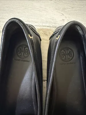Tory Burch Black Leather Bow-Trim Driving Loafers with Gold Logo thumbnail 3