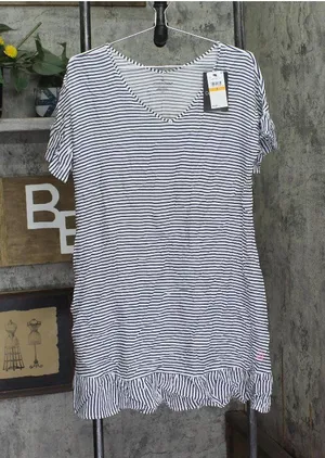 Cuddl Duds Womens Printed Short-Sleeve Sleep Tunic Gown Navy Stripe Multi S thumbnail 1