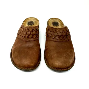 UGG Size 9 Brown Leather Clog‎ Sherpa Lined Slip On Porch Shoes Garden thumbnail 9