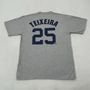 Majestic New York NY Yankees Mark Teixeira #25 MLB Gray Jersey Tee Shirt Adult size L thumbnail 2