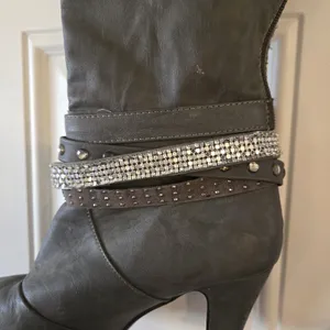 Vanity Gray Studded Rhinestone Knee High Boots Heeled Size 8.5 Alla VT thumbnail 10