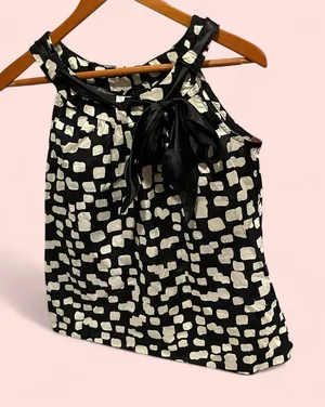 Cute vintage 90’s breezy cotton tie collar high neck sleeveless blouse AB Studio thumbnail 2