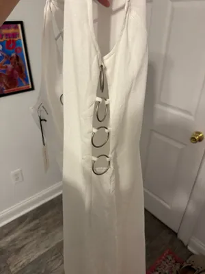 Mimosa white midi dress with silver rings thumbnail 2