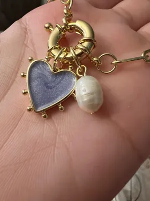 Handmade 💜 Lavender Heart & Pearl Charm Gold Chain Necklace 💜 thumbnail 1