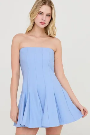 HYFVE Baby Blue Godet Strapless Skort Dress with Built-In Shorts – Small thumbnail 1