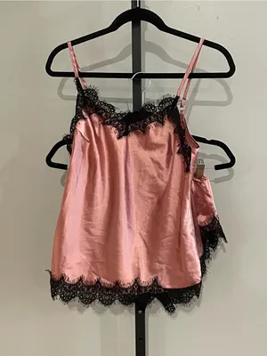 Black and Pink Lace Shorts and Tank Sleep Set Size Small thumbnail 2