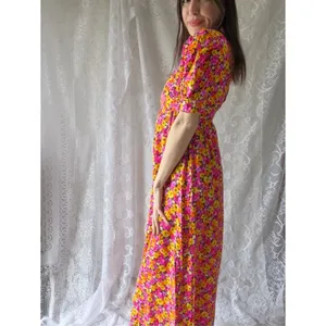 Vintage 70s Handmade Floral Puff Sleeve Maxi Dress Empire Waist Cottagecore thumbnail 8