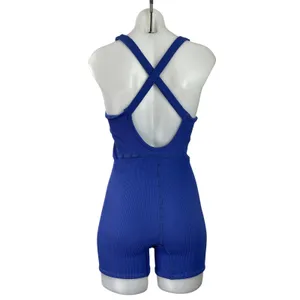 Free People FP Movement Blue Crossback Athletic Bodysuit Romper Shorts Size XS thumbnail 3
