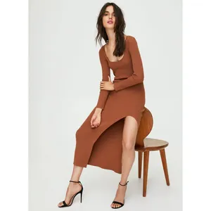 Aritzia‎ Wilfred Maeve Midi Bodycon Dress Size Large Brown Scoop Neck thumbnail 3