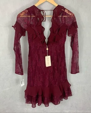 For Love and Lemons Daphne Bordeaux dress thumbnail 3