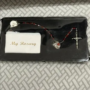 Vtg red rosary Pope John Paul II canonization Jesus Immaculate Conception red thumbnail 8