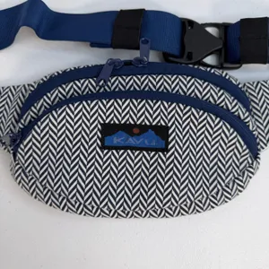 KAVU Fanny‎ Pack Waist Bum Sling Bag Blue White Chevron Geometric Pouch Hiking thumbnail 3