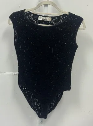 Vintage 90s Anne Klein II Black Floral Lace Sleeveless Bodysuit Vintage Small thumbnail 1