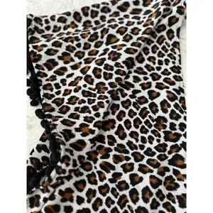 Xhilaration‎ Leopard Print Swim Cover Up Top Pom Pom Trim Back Tie Womens Small thumbnail 2