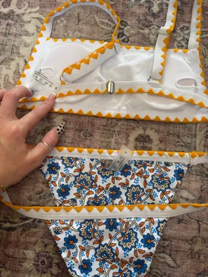 SHEIN Blue and Orange Floral Bathing Suit Set thumbnail 2