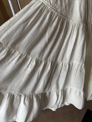 Free People Intimately Ivory Linen Blend Tiered Mini Dress Medium Cottagecore thumbnail 5