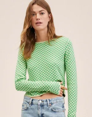 NWT MANGO Checks knitted sweater Green Shimmery Small y2k thumbnail 3