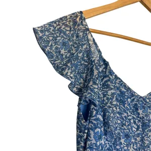 Alice + Olivia Olympia Blue Floral Print Silk Ruffled Asymmetric Midi Dress 2 thumbnail 5