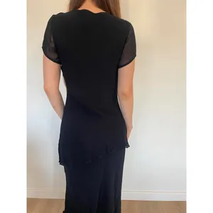 Vintage Tiered Black Mesh Lettuce Trim Floral Sparkly Maxi Dress thumbnail 6