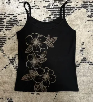 Hibiscus flower hand drawn and bleach on tank top is good quality and i can do any size and color! thumbnail 1