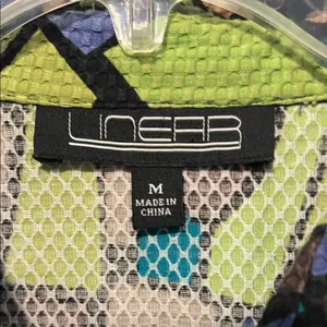 Linear Multicolored Geometric Pattern Lightweight Button Up Jacket 071426 Green Size M thumbnail 2