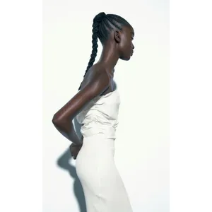 Zara White Bodycon ribbed tube dress with draped chest size small thumbnail 3