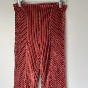 Free People Velvet Boho Ribbed High Rise Flare Pants Burgundy Red Size XS thumbnail 3
