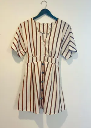 Boutique Cream, Brown And Black Striped Mini Dress thumbnail 1