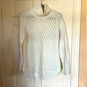 Lou & Grey Knit Detail Mock Neck Sweater Wool Alpaca Blend Size Medium Cream thumbnail 6