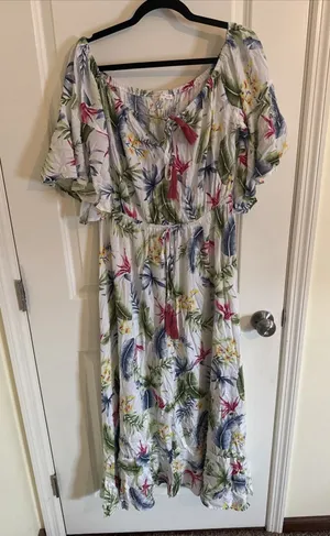 Label Of Love Anthropologie Floral Toscana Smock Maxi Dress XL Boho‎ Coastal thumbnail 1