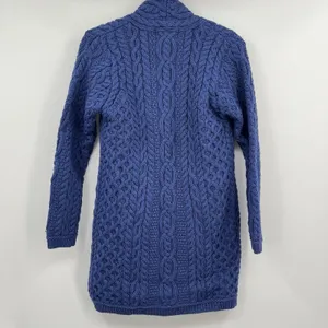 aran crafts sweater women Cable Knit XXS 2XS Blue 100 Merino Wool Fisher Core thumbnail 8