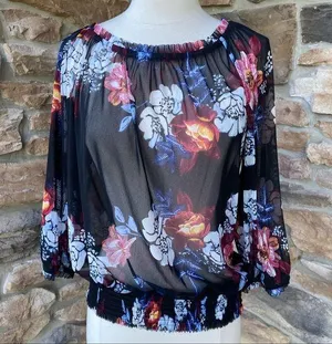 INC Semi Sheer Floral Top thumbnail 1