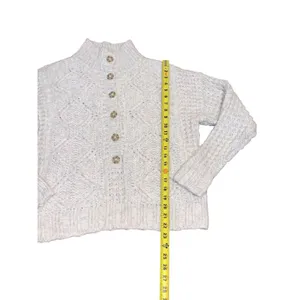 American Eagle Cream Cable Knit Mock Neck Button Sweater XS‎ Cream White Cozy thumbnail 6