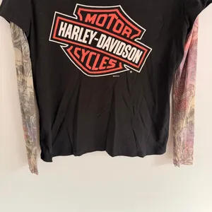 Y2k Black Harley Davidson Sheer Graphic Long Sleeve Top thumbnail 4