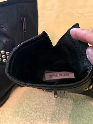 Steve Madden Boots Ankle Leather Black Moto thumbnail 6