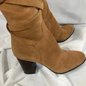 Sam Edelman Tan Suede OTK Boots 7 Leather‎ Heel Wrap Strap Tall Zip Buckle thumbnail 2