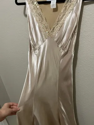 American Vintage Y2K Champagne Satin Lace & Sequin Bust Panel Dress Fairycore Coquette Nymphcore thumbnail 4