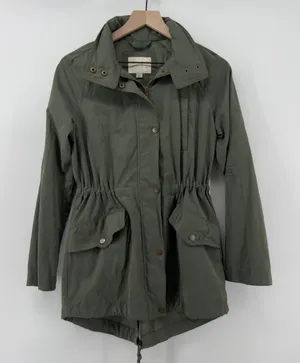 A‎ New Day Anorak Full Zip Utility Jacket Army Green Women S Hidden Hood Pockets thumbnail 1