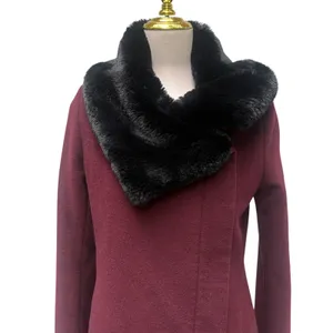 DKNY Wool Cashmere Blend Coat 4 Burgundy Faux Fur Collar Zip‎ Timeless Classy thumbnail 3