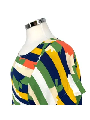 Maeve Anthropologie Mila Stripe Top Green Blue Yellow Geometric Size Small thumbnail 6