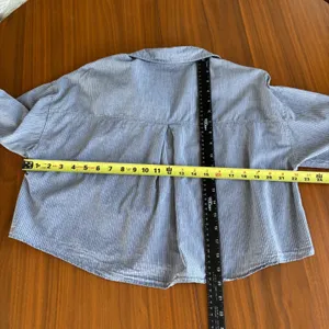 Kou Yuan Striped Button Down Shirt M Blue Pinstripe Cropped Academia Preppy Fall thumbnail 7