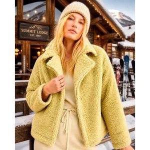 Free People Moon River Sherpa Collared Jacket Pale Lime size S thumbnail 1