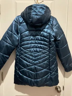 Teal blue down puffer jacket hooded coat thumbnail 2