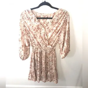 Lovestitch Floral Sheer Flowy Mini Dress S Small Boho Romantic Cottage Romantic thumbnail 6