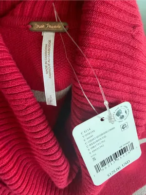 Free People Red & Cream Striped Turtleneck Sweater thumbnail 6