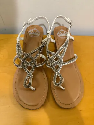 Fergalicious White Beaded T-Strap Rhinestone Sandals thumbnail 1