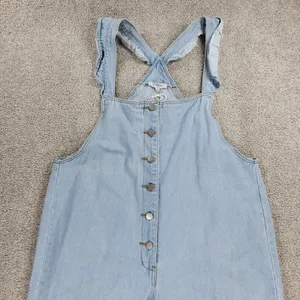 Polagram Overall Button Up Denim Jumpsuit Womens L Blue Light Wash Ruffle Straps thumbnail 15