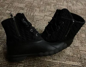 Black Grey Saltwater Quilted Waterproof Rain Boot thumbnail 1