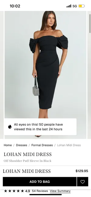 New Showpo Lohan Midi Dress Off Shoulder Puff Sleeve Size Medium MSRP $129 thumbnail 3