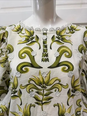 FARM RIO Milani Blouse Floral Puff-Sleeve Women's Top in Olive Green Size Large thumbnail 4